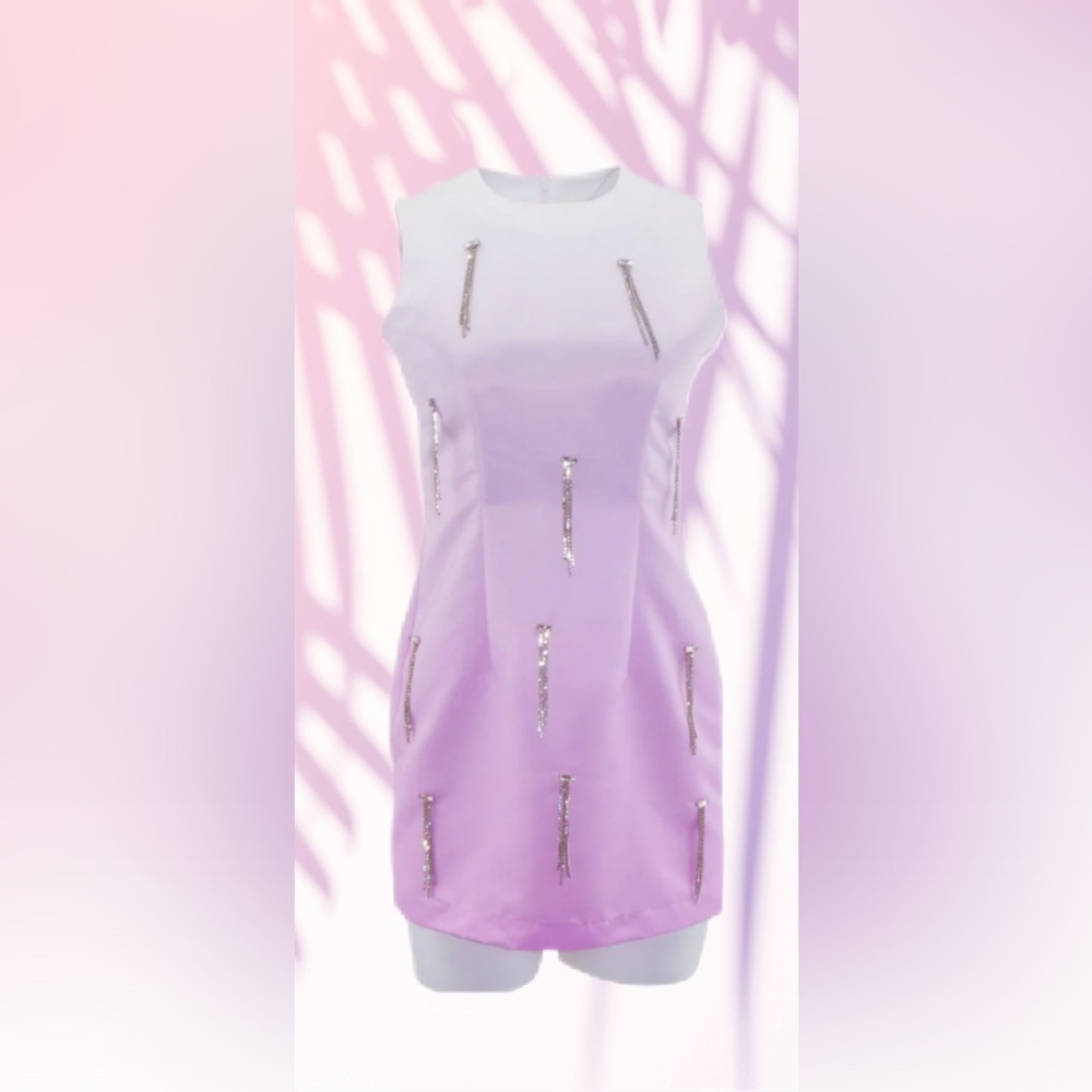 Cynthia Rowley White Pink Shimmer Satin Rhinestone Tassels Dress, Sz 6 NWT